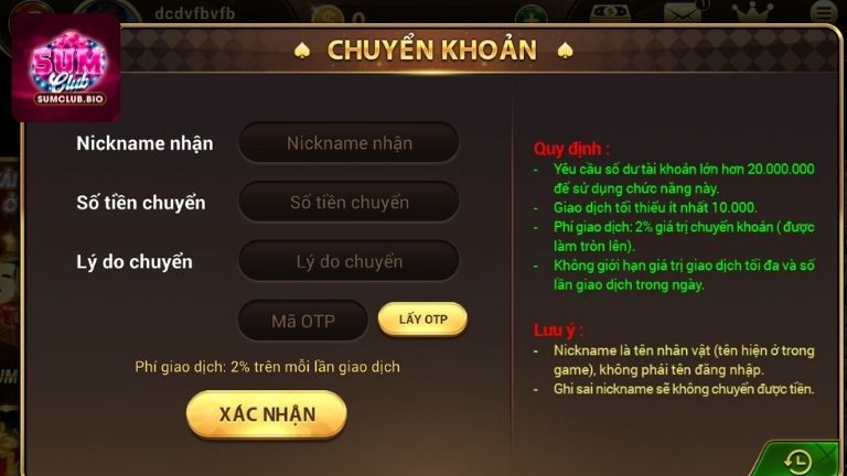 Chuyển khoản là phương thức giao dịch tại cổng game