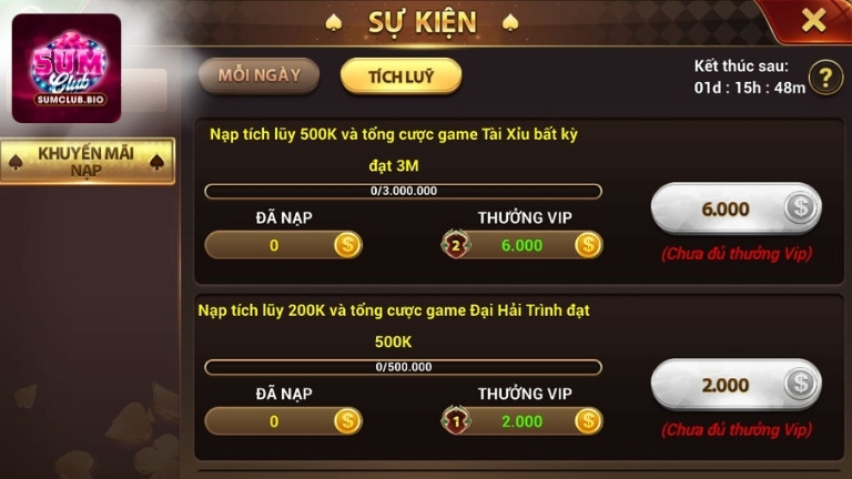 Sự kiện khuyến mãi nạp SumClub