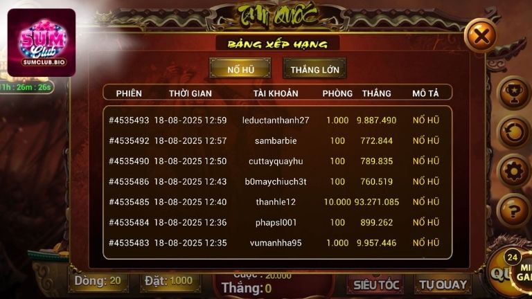 Tính năng nổi bật trong Khởi Nghĩa Tam Quốc Sum Club